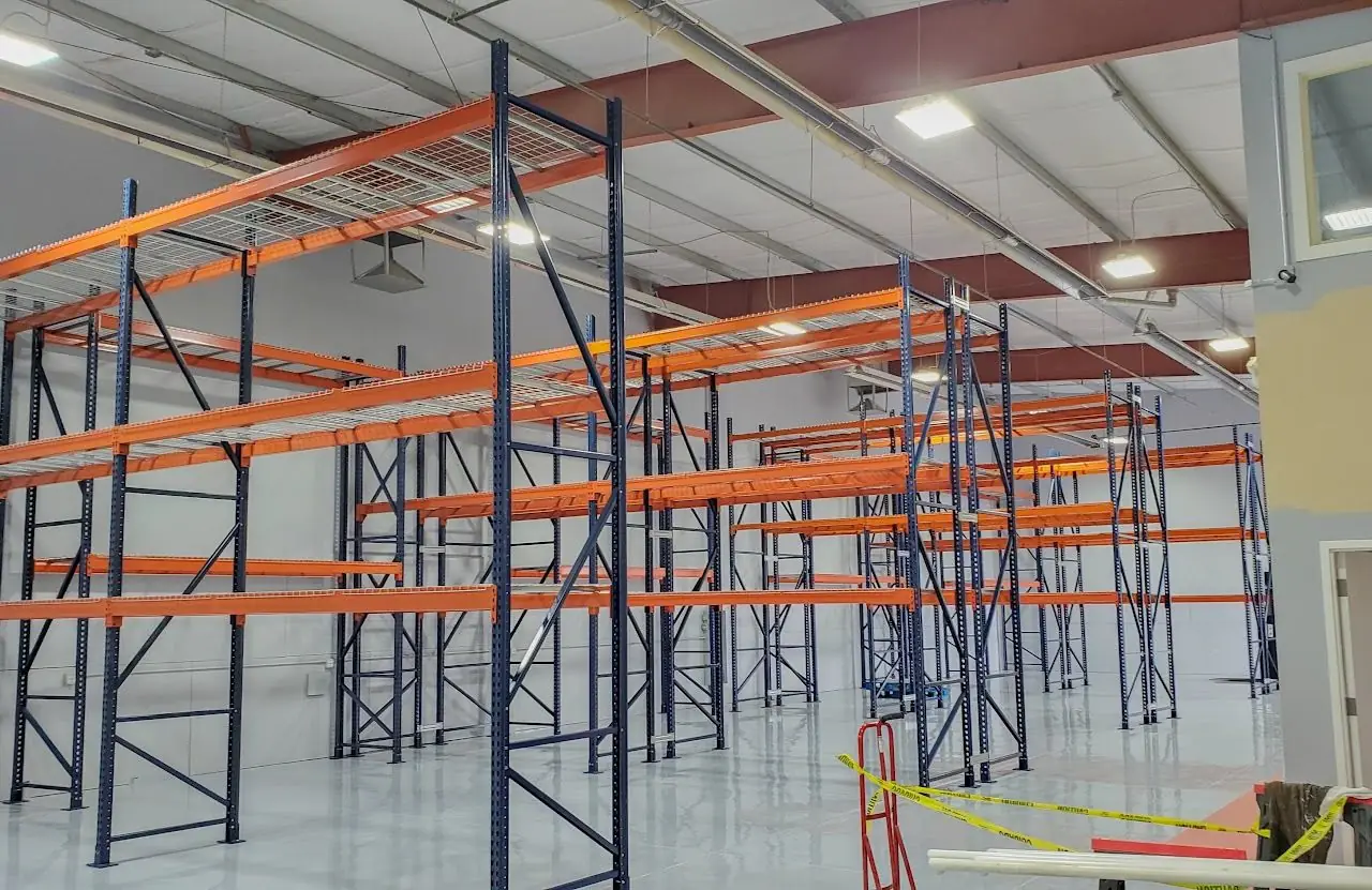 Wire decking installed on pallet rack shelves